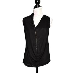 Caribbean Queen Sleeveless V-Neck Blouse Metal Detailing Black Size Small